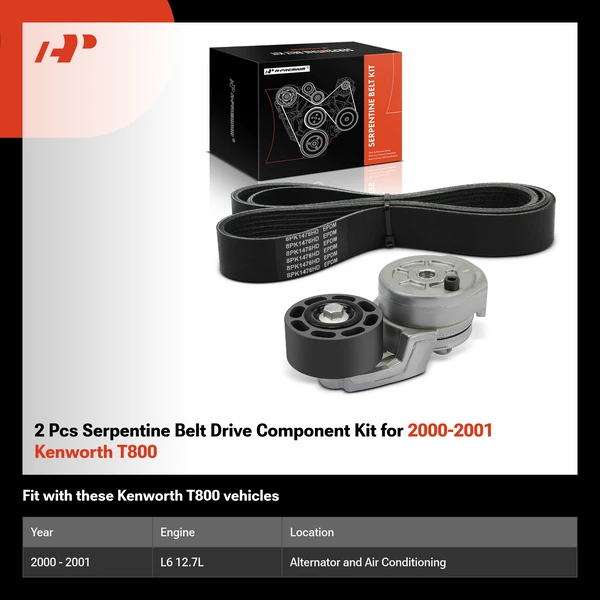 2 Pcs Serpentine Belt Drive Component Kit for 2000-2001 Kenworth T800