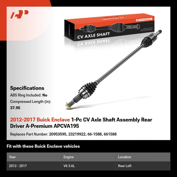 2012-2017 Buick Enclave 1-Pc CV Axle Shaft Assembly Rear Driver A-Premium APCVA195