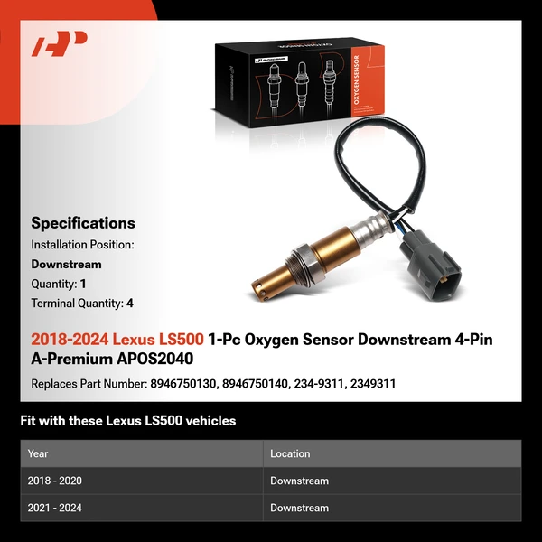2018-2024 Lexus LS500 1-Pc Oxygen Sensor Downstream 4-Pin A-Premium APOS2040