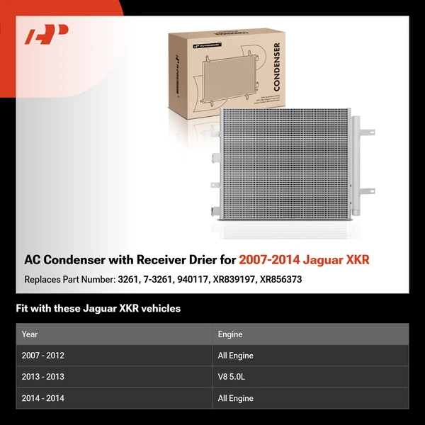 AC Condenser with Receiver Drier for 2007-2014 Jaguar XKR