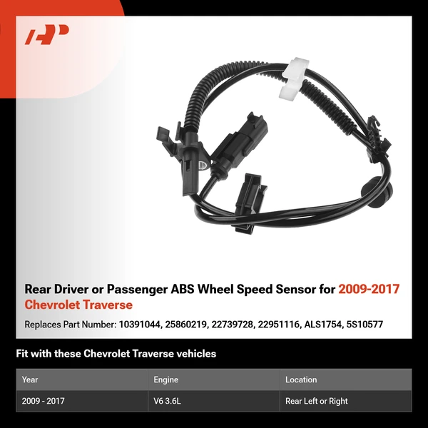 Rear Driver or Passenger ABS Wheel Speed Sensor for 2009-2017 Chevrolet Traverse