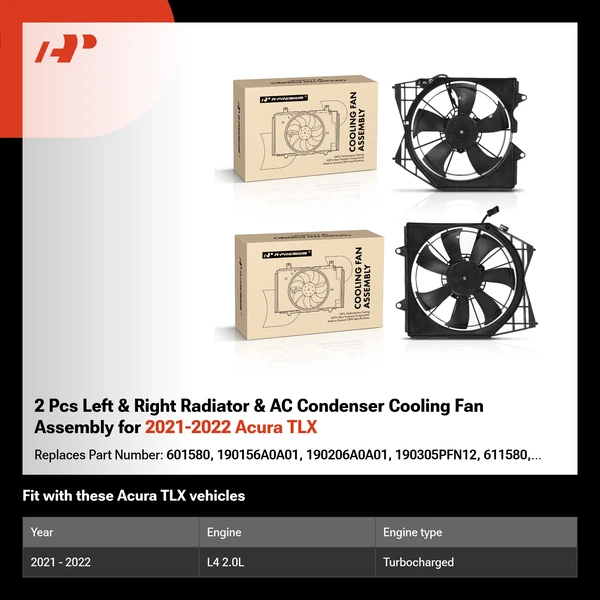 2 Pcs Left & Right Radiator & AC Condenser Cooling Fan Assembly for 2021-2022 Acura TLX