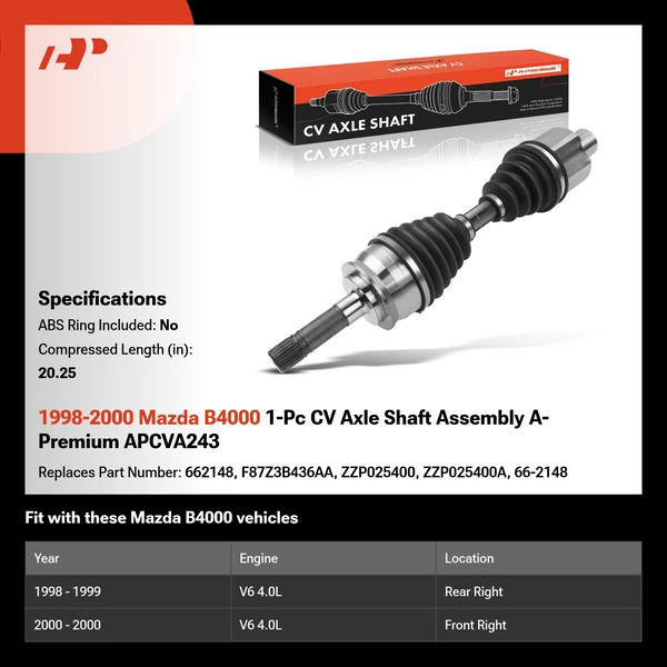 1998-2000 Mazda B4000 1-Pc CV Axle Shaft Assembly A-Premium APCVA243