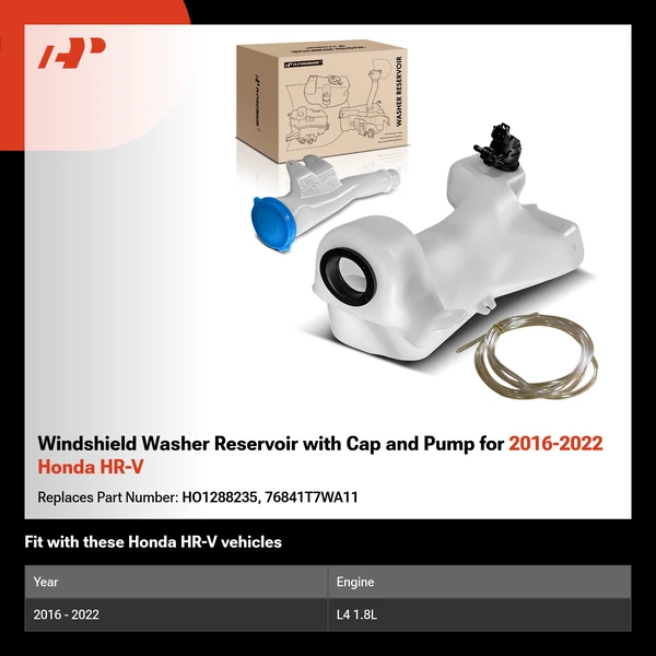 Windshield Washer Reservoir with Cap and Pump for 2016-2022 Honda HR-V