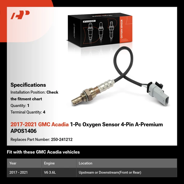 2017-2021 GMC Acadia 1-Pc Oxygen Sensor 4-Pin A-Premium APOS1406