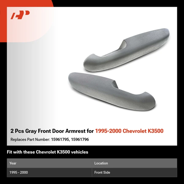 2 Pcs Gray Front Door Armrest for 1995-2000 Chevrolet K3500