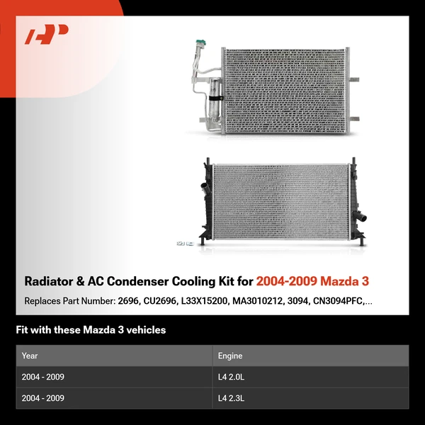 Radiator & AC Condenser Cooling Kit for 2004-2009 Mazda 3
