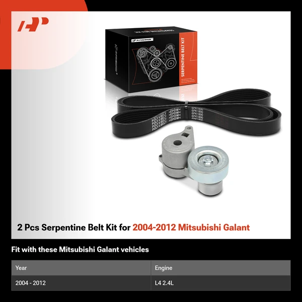 2 Pcs Serpentine Belt Kit for 2004-2012 Mitsubishi Galant
