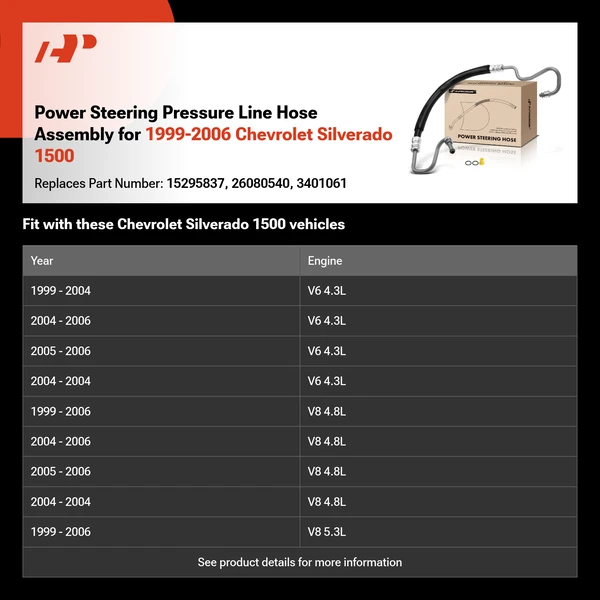 Power Steering Pressure Line Hose Assembly for 1999-2006 Chevrolet Silverado 1500
