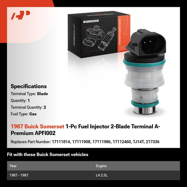 1987 Buick Somerset 1-Pc Fuel Injector 2-Blade Terminal A-Premium APFI002