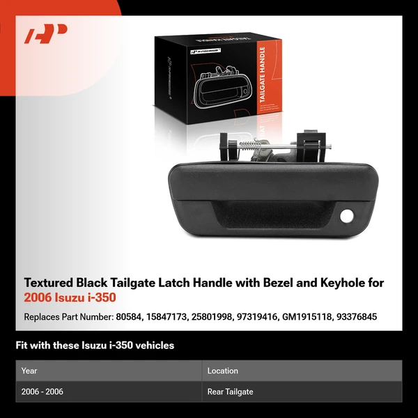 Textured Black Tailgate Latch Handle with Bezel and Keyhole for 2006 Isuzu i-350