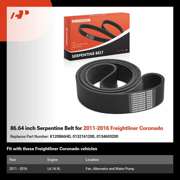 86.64 inch Serpentine Belt for 2011-2016 Freightliner Coronado