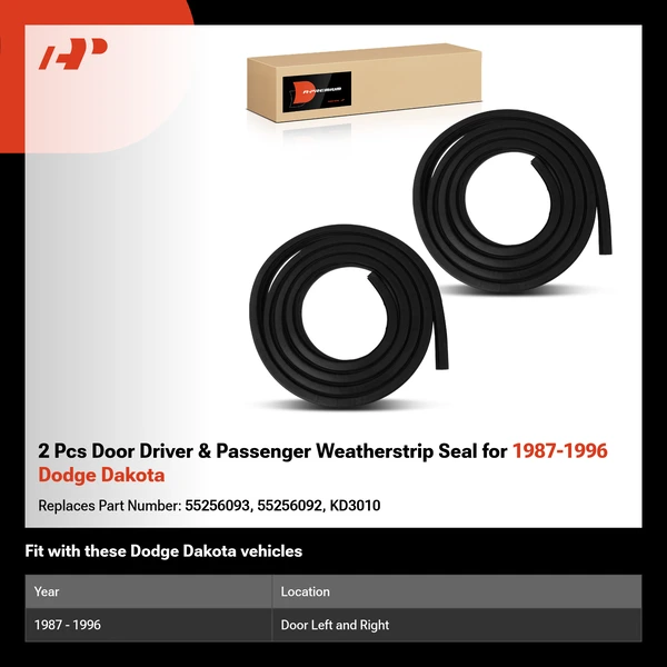 2 Pcs Door Driver & Passenger Weatherstrip Seal for 1987-1996 Dodge Dakota