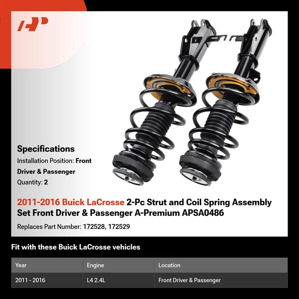 2011-2016 Buick LaCrosse 2-Pc Strut and Coil Spring Assembly Set Front Driver & Passenger A-Premium APSA0486