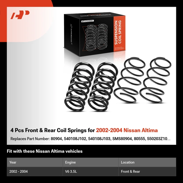 4 Pcs Front & Rear Coil Springs for 2002-2004 Nissan Altima