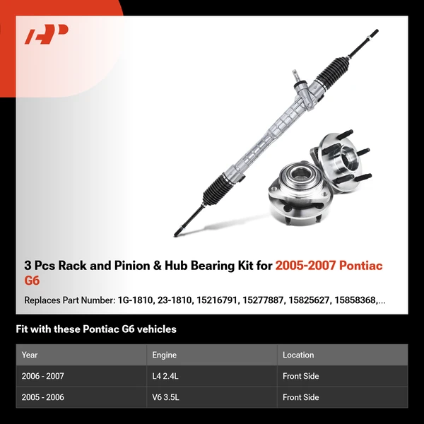 3 Pcs Rack and Pinion & Hub Bearing Kit for 2005-2007 Pontiac G6