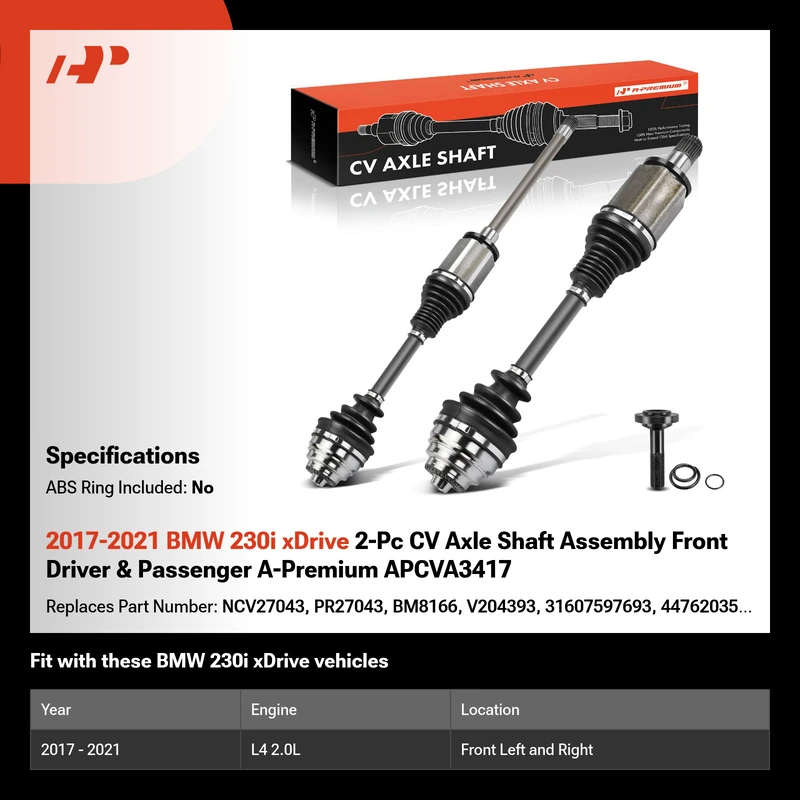2017-2021 BMW 230i xDrive 2-Pc CV Axle Shaft Assembly Front Driver & Passenger A-Premium APCVA3417