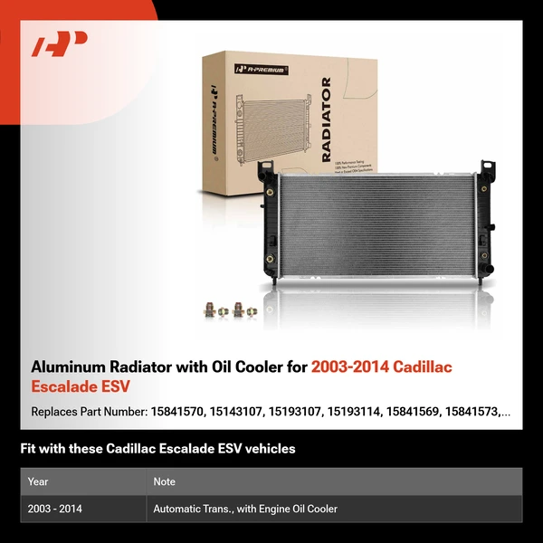 Aluminum Radiator with Oil Cooler for 2003-2014 Cadillac Escalade ESV