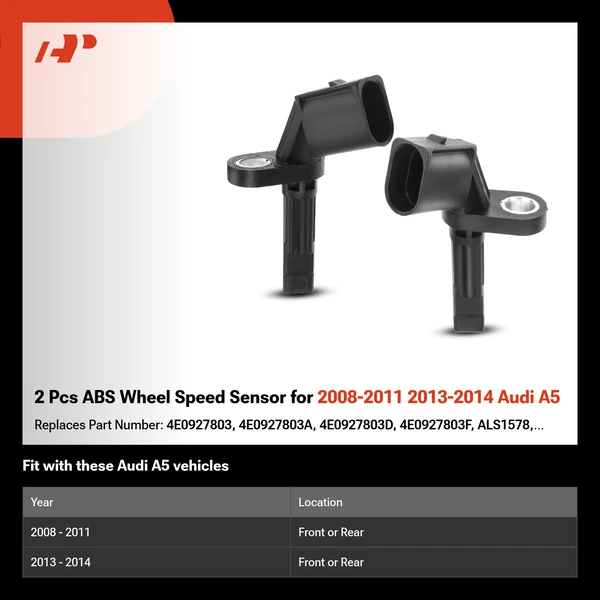 2 Pcs ABS Wheel Speed Sensor for 2008-2011 2013-2014 Audi A5