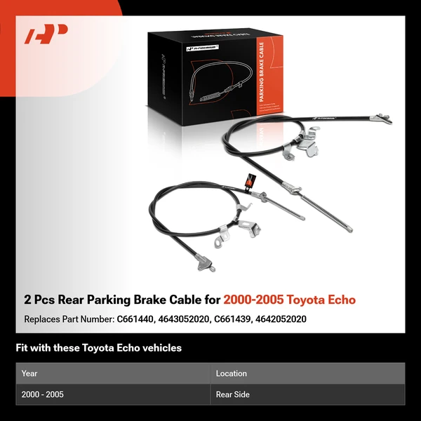2 Pcs Rear Parking Brake Cable for 2000-2005 Toyota Echo