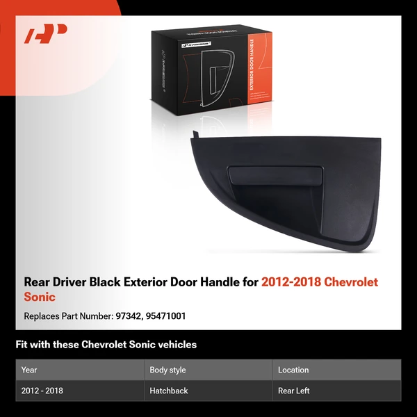 Rear Driver Black Exterior Door Handle for 2012-2018 Chevrolet Sonic