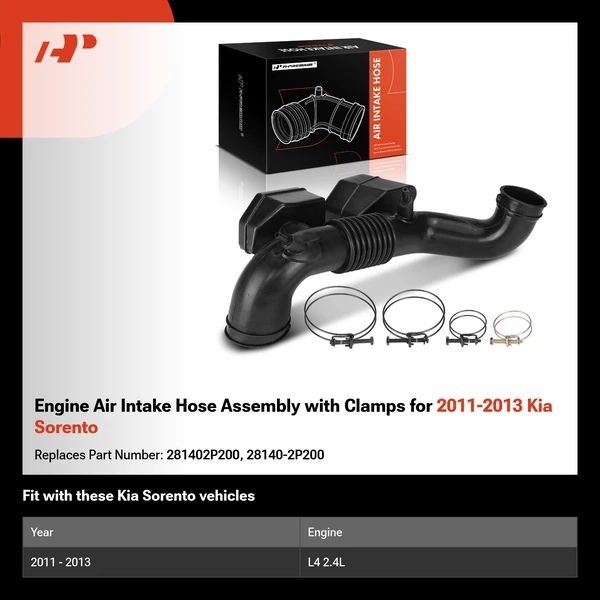 Engine Air Intake Hose Assembly with Clamps for 2011-2013 Kia Sorento