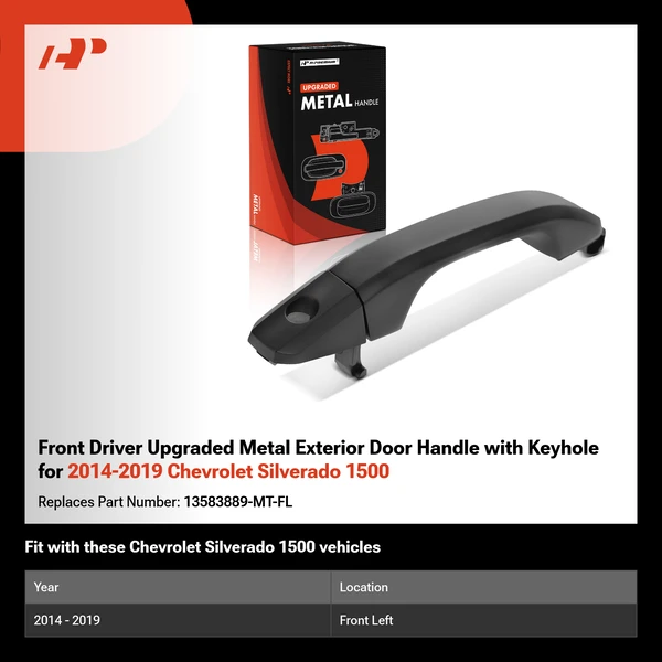 Front Driver Upgraded Metal Exterior Door Handle with Keyhole for 2014-2019 Chevrolet Silverado 1500