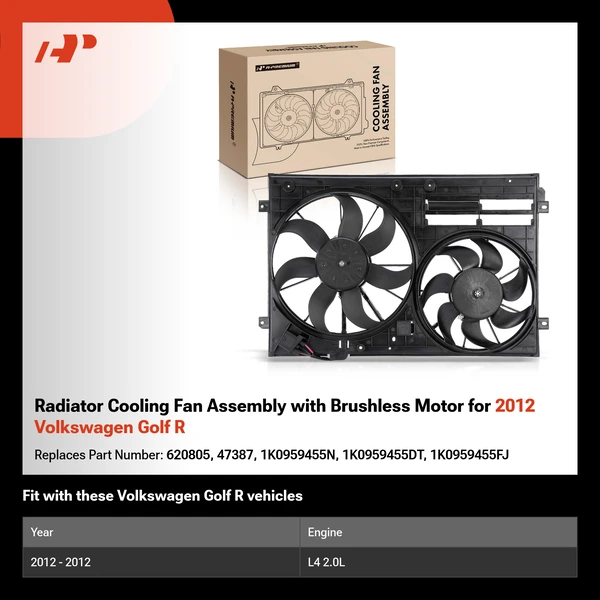 Radiator Cooling Fan Assembly with Brushless Motor for 2012 Volkswagen Golf R
