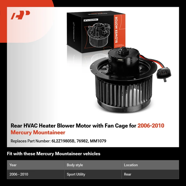 Rear HVAC Heater Blower Motor with Fan Cage for 2006-2010 Mercury Mountaineer