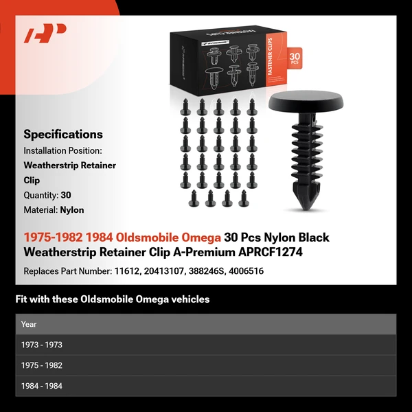 1975-1982 1984 Oldsmobile Omega 30 Pcs Nylon Black Weatherstrip Retainer Clip A-Premium APRCF1274