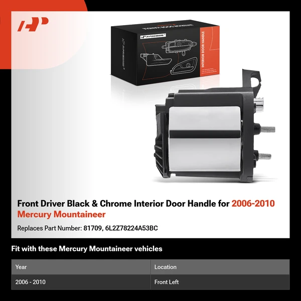 Front Driver Black & Chrome Interior Door Handle for 2006-2010 Mercury Mountaineer