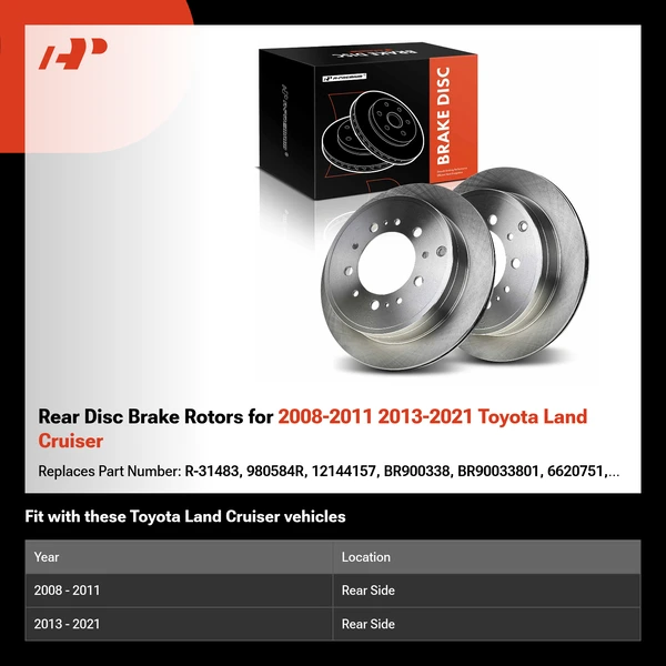 Rear Disc Brake Rotors for 2008-2011 2013-2021 Toyota Land Cruiser
