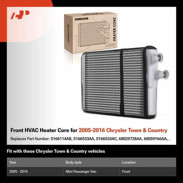 Front HVAC Heater Core for 2005-2016 Chrysler Town & Country