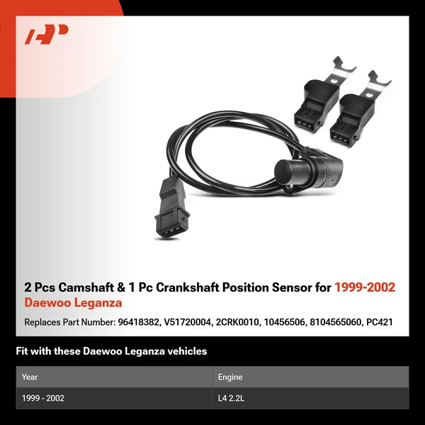 2 Pcs Camshaft & 1 Pc Crankshaft Position Sensor for 1999-2002 Daewoo Leganza