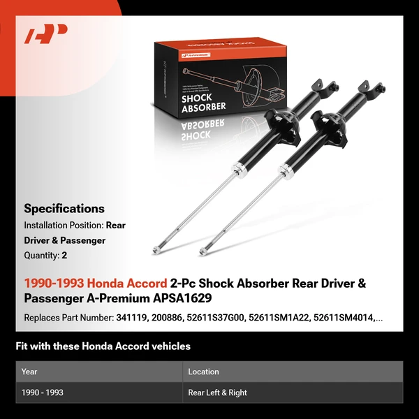 1990-1993 Honda Accord 2-Pc Shock Absorber Rear Driver & Passenger A-Premium APSA1629
