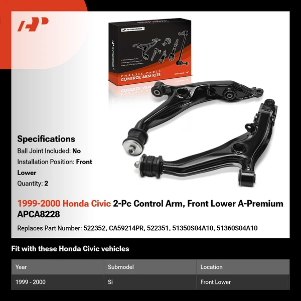 1999-2000 Honda Civic 2-Pc Control Arm, Front Lower A-Premium APCA8228