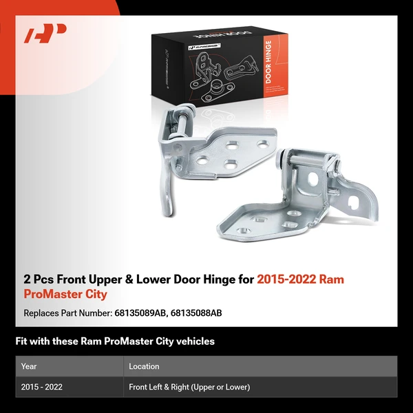 2 Pcs Front Upper & Lower Door Hinge for 2015-2022 Ram ProMaster City