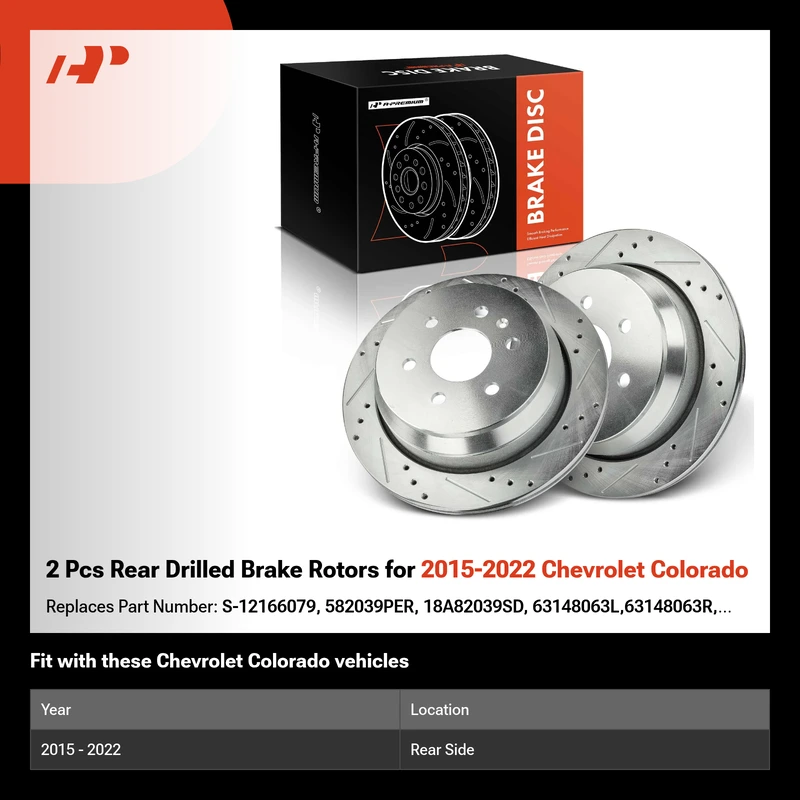 2 Pcs Rear Drilled Brake Rotors for 2015-2022 Chevrolet Colorado