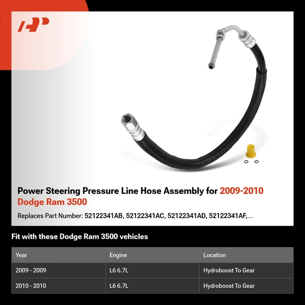 Power Steering Pressure Line Hose Assembly for 2009-2010 Dodge Ram 3500