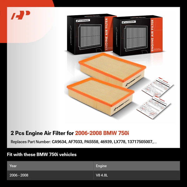 2 Pcs Engine Air Filter for 2006-2008 BMW 750i