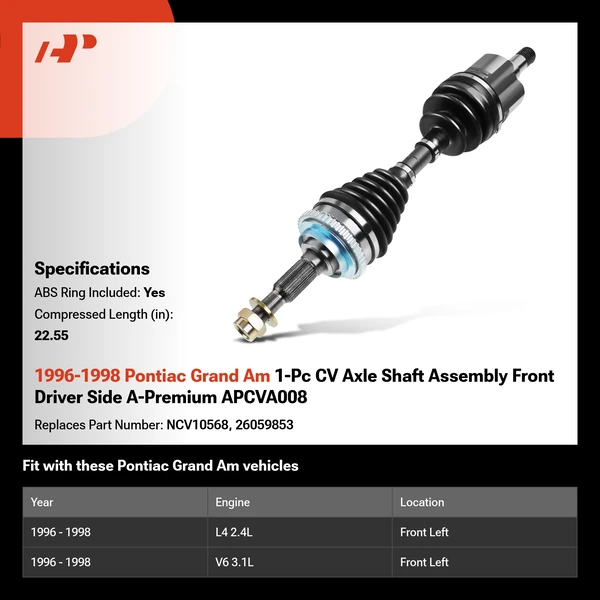 1996-1998 Pontiac Grand Am 1-Pc CV Axle Shaft Assembly Front Driver Side A-Premium APCVA008