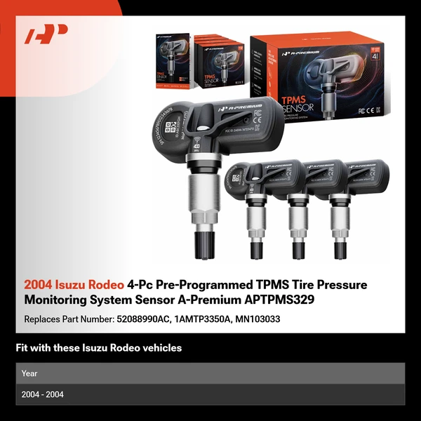 2004 Isuzu Rodeo 4-Pc Pre-Programmed TPMS Tire Pressure Monitoring System Sensor A-Premium APTPMS329