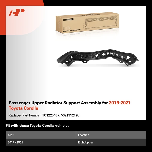 Passenger Upper Radiator Support Assembly for 2019-2021 Toyota Corolla