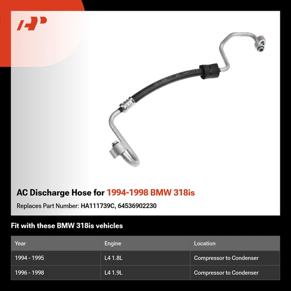 AC Discharge Hose for 1994-1998 BMW 318is