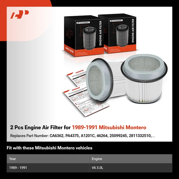 2 Pcs Engine Air Filter for 1989-1991 Mitsubishi Montero