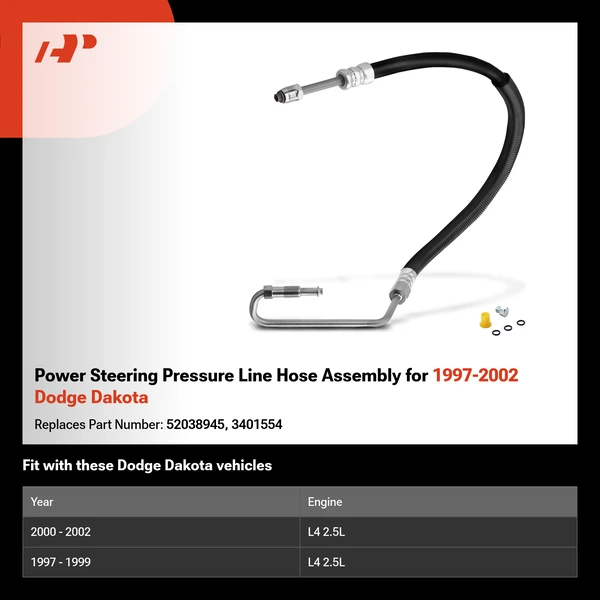 Power Steering Pressure Line Hose Assembly for 1997-2002 Dodge Dakota