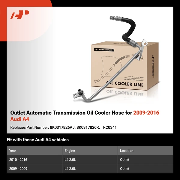 Outlet Automatic Transmission Oil Cooler Hose for 2009-2016 Audi A4