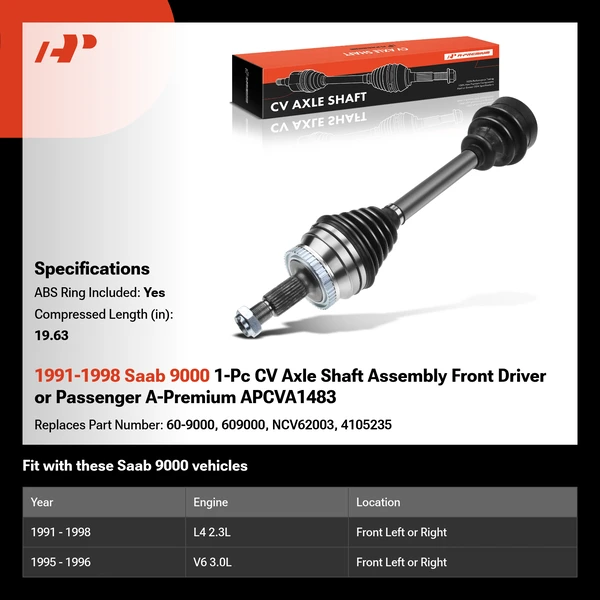 1991-1998 Saab 9000 1-Pc CV Axle Shaft Assembly Front Driver or Passenger A-Premium APCVA1483
