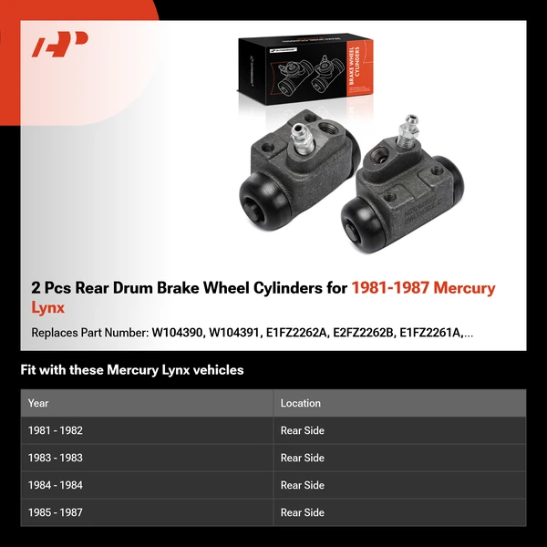 2 Pcs Rear Drum Brake Wheel Cylinders for 1981-1987 Mercury Lynx