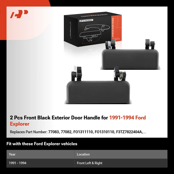 2 Pcs Front Black Exterior Door Handle for 1991-1994 Ford Explorer